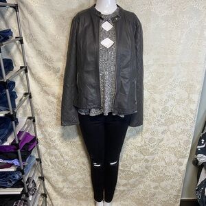 (Black Rivet) Grey Leather Jacket